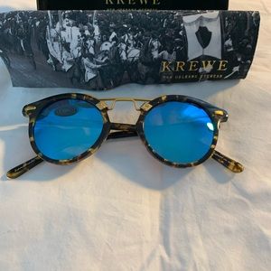 KREWE ST Louis Sunglasses Tortoise and Blue Mirror